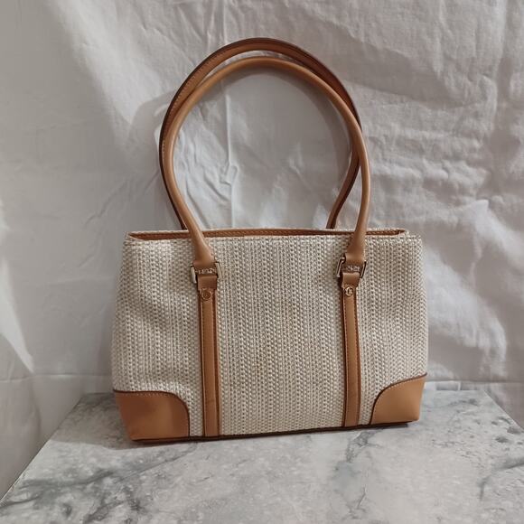 Liz Claiborne Shoulder Bag Purse Cream Weave Satchel - Picture 2 of 9